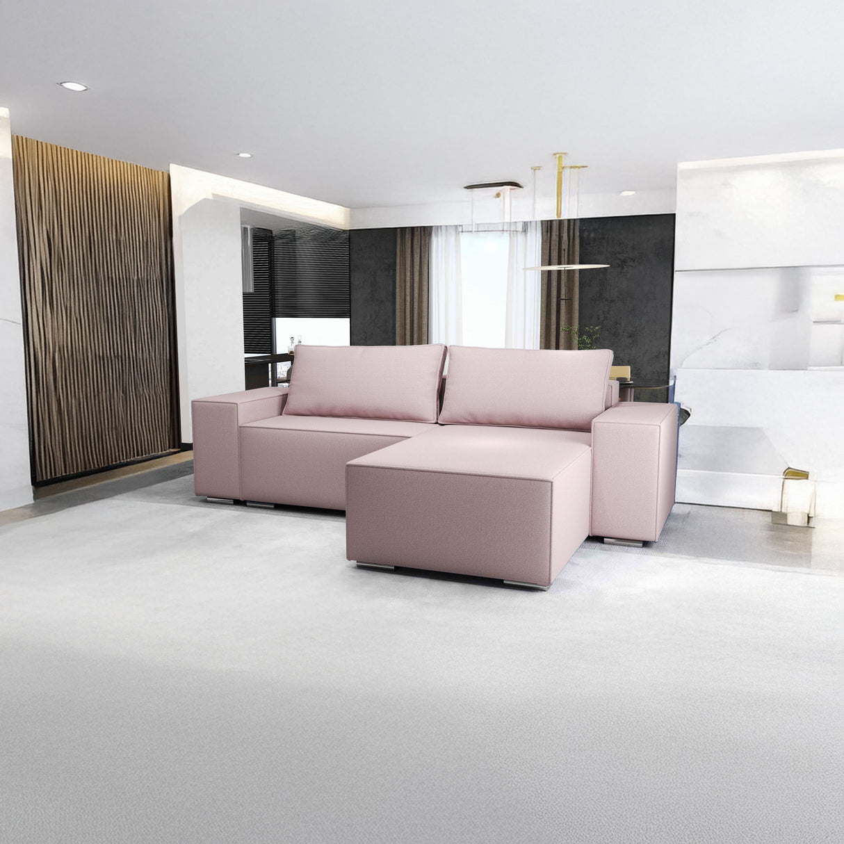 Colțar extensibil dumonde cu ladă de depozitare si sezut confortabil din spuma HR, Dream Enjoy Flamingo 290x185 cm II