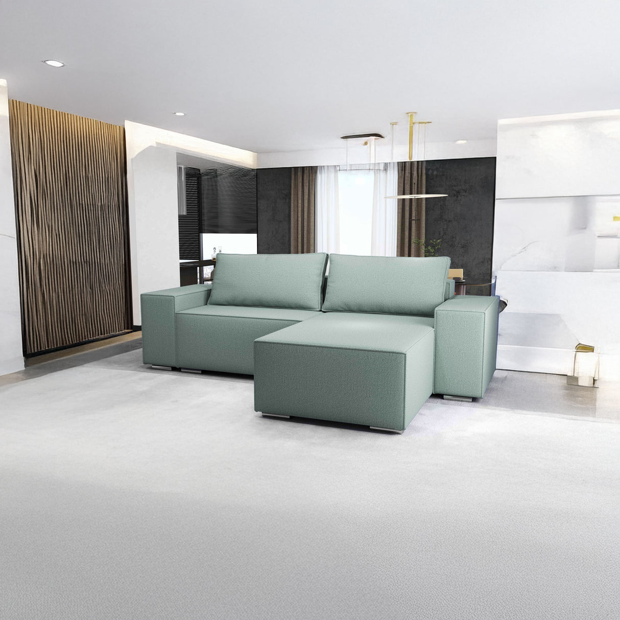 Colțar extensibil dumonde cu ladă de depozitare si sezut confortabil din spuma HR, Dream Enjoy Verde Mint 290x185 cm II