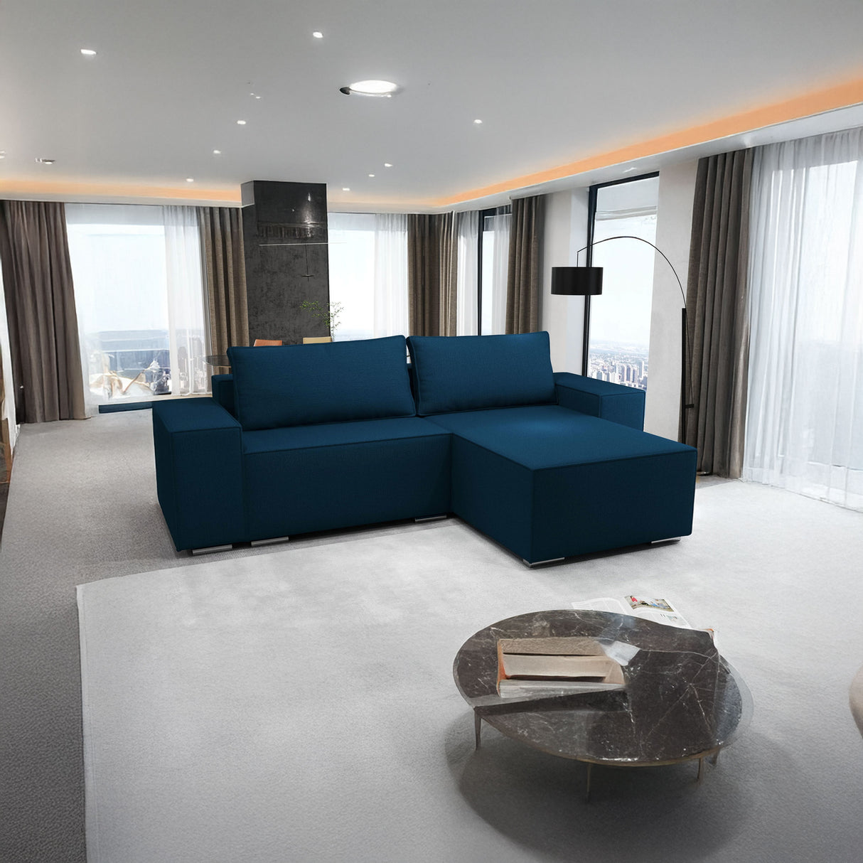 Colțar extensibil dumonde cu ladă de depozitare si sezut confortabil din spuma HR, Dream Enjoy Verde Petrol 290x185 cm II