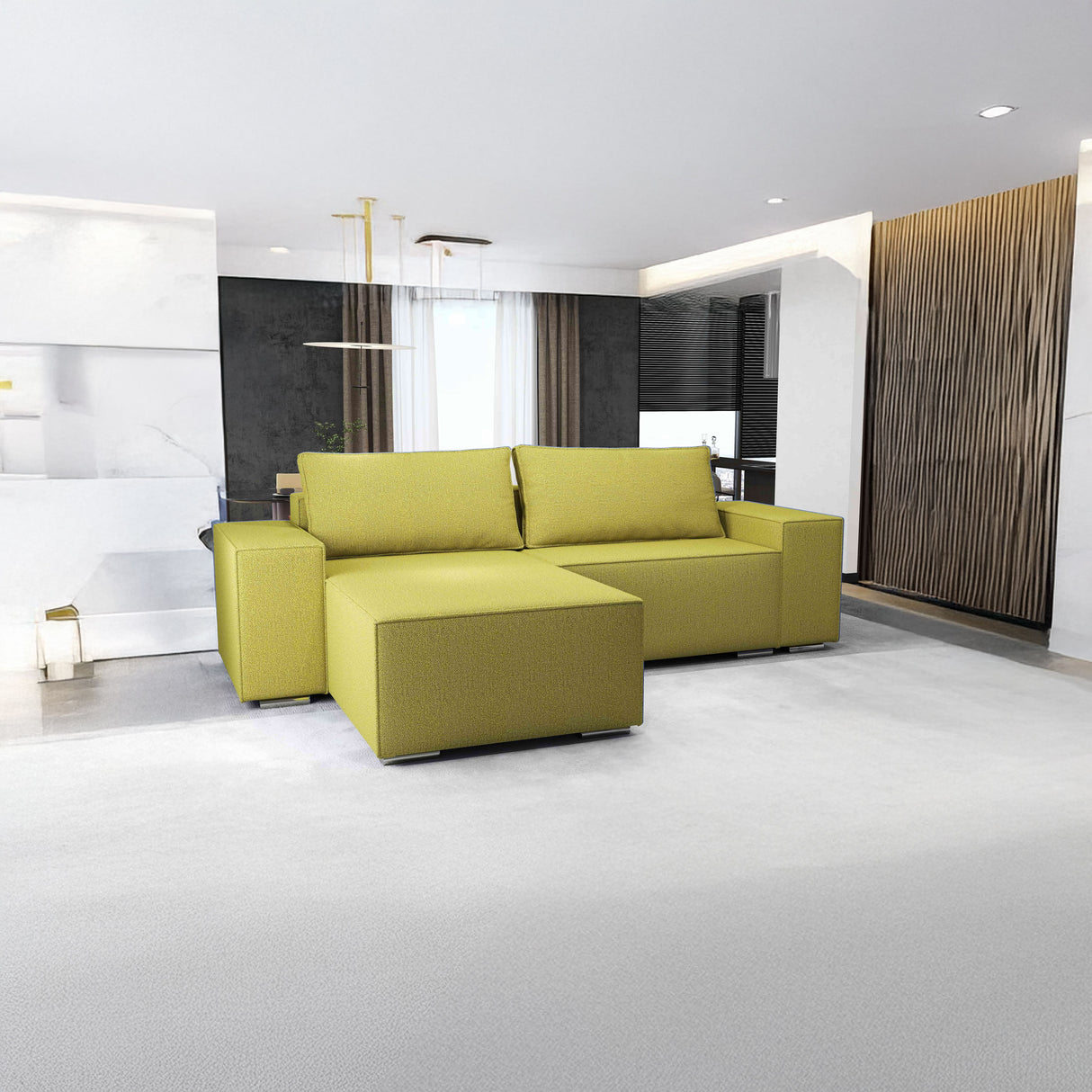Colțar extensibil dumonde cu ladă de depozitare si sezut confortabil din spuma HR, Dream Enjoy Verde 290x185 cm