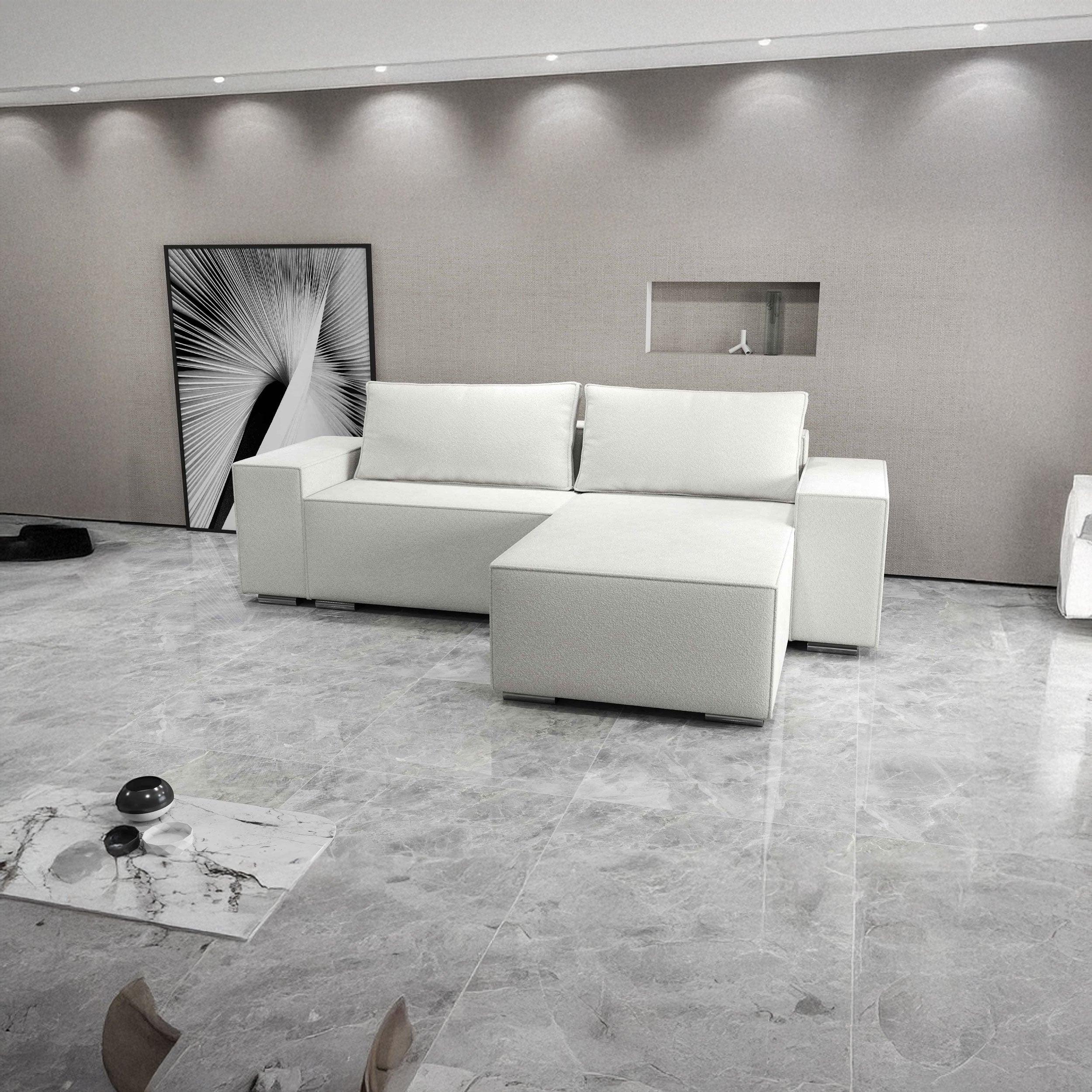 Colțar extensibil dumonde cu ladă de depozitare si sezut confortabil din spuma HR, Dream Euphoria Alb 290x185 cm II Fabrica