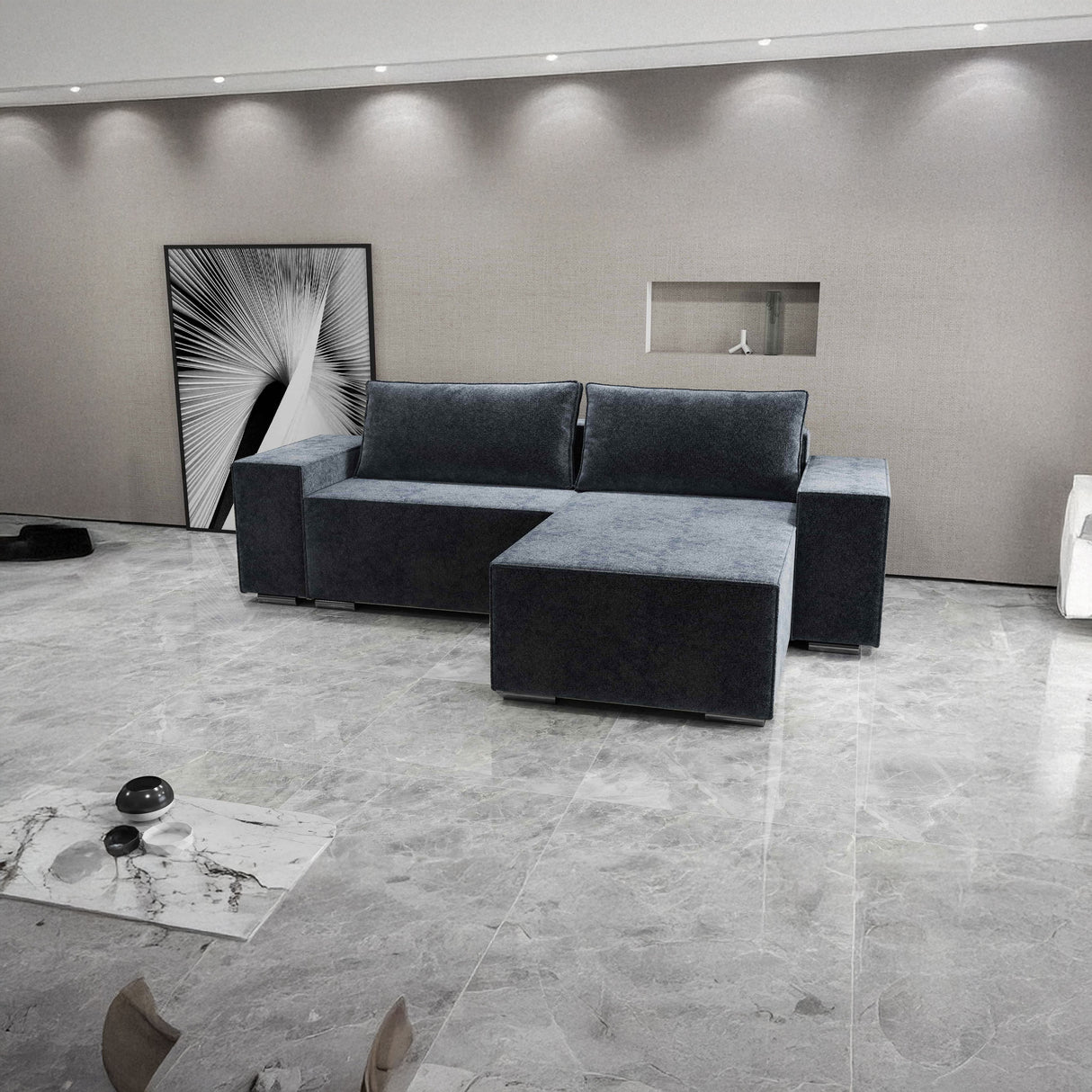 Colțar extensibil dumonde cu ladă de depozitare si sezut confortabil din spuma HR, Dream Euphoria Grafit 290x185 cm II