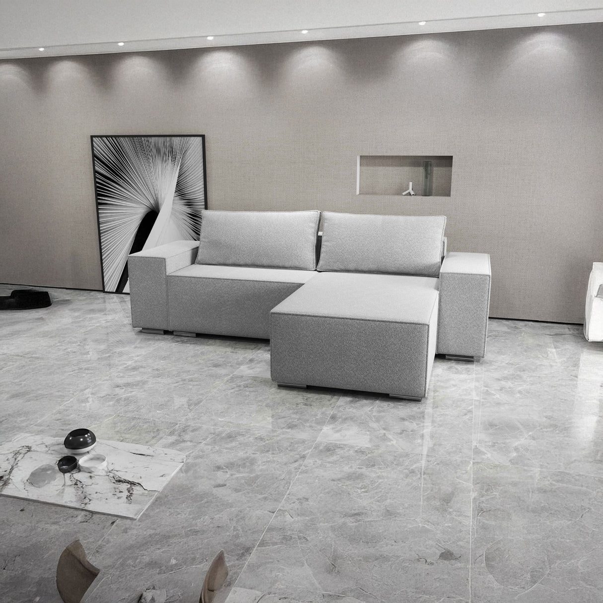 Colțar extensibil dumonde cu ladă de depozitare si sezut confortabil din spuma HR, Dream Euphoria Gri 290x185 cm II