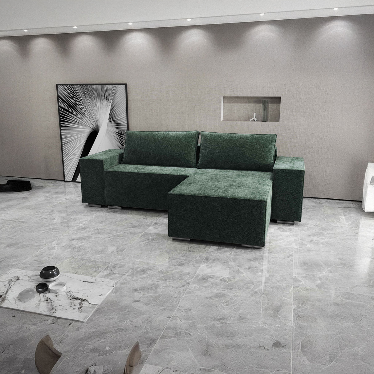Colțar extensibil dumonde cu ladă de depozitare si sezut confortabil din spuma HR, Dream Euphoria Verde 290x185 cm II