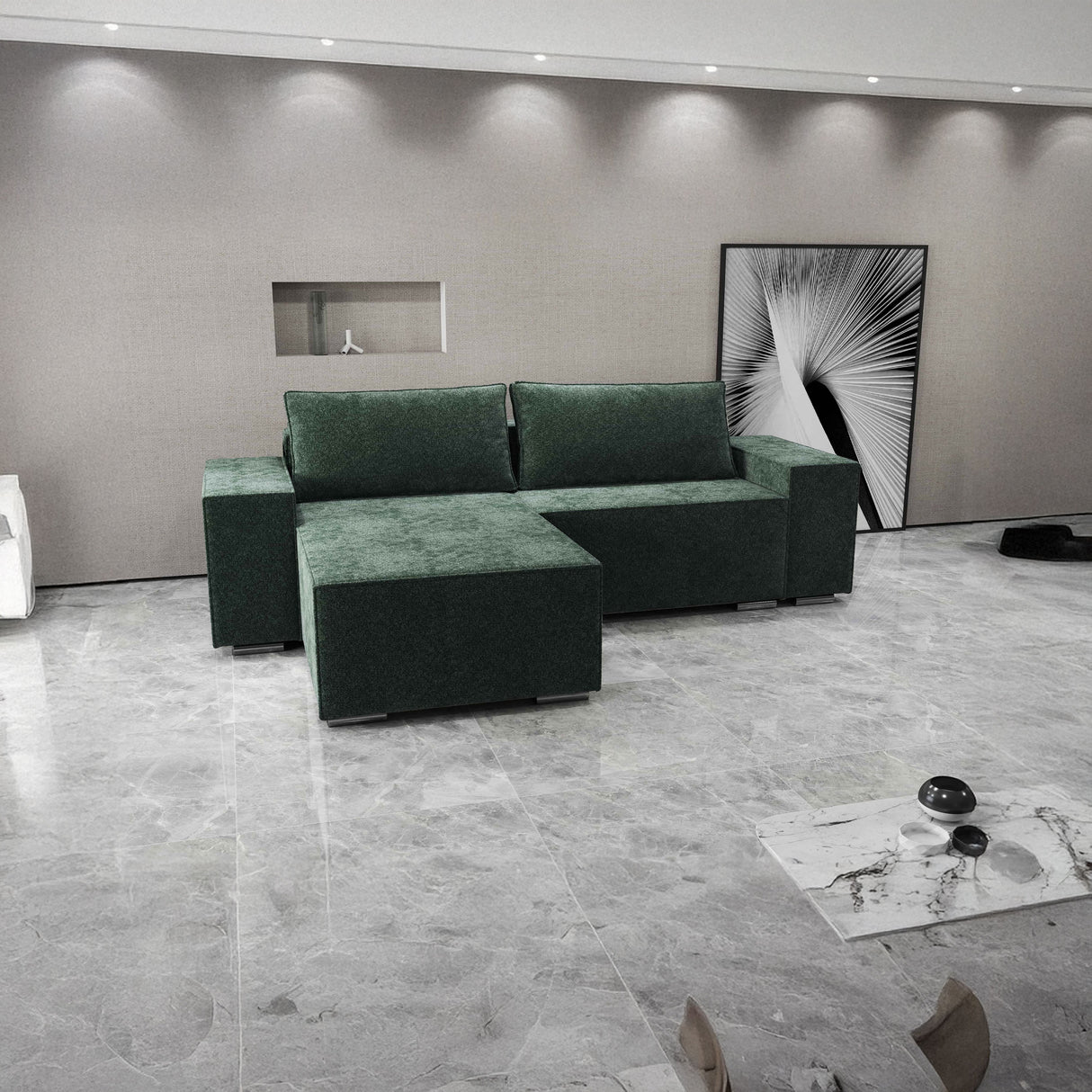 Colțar extensibil dumonde cu ladă de depozitare si sezut confortabil din spuma HR, Dream Euphoria Verde 290x185 cm