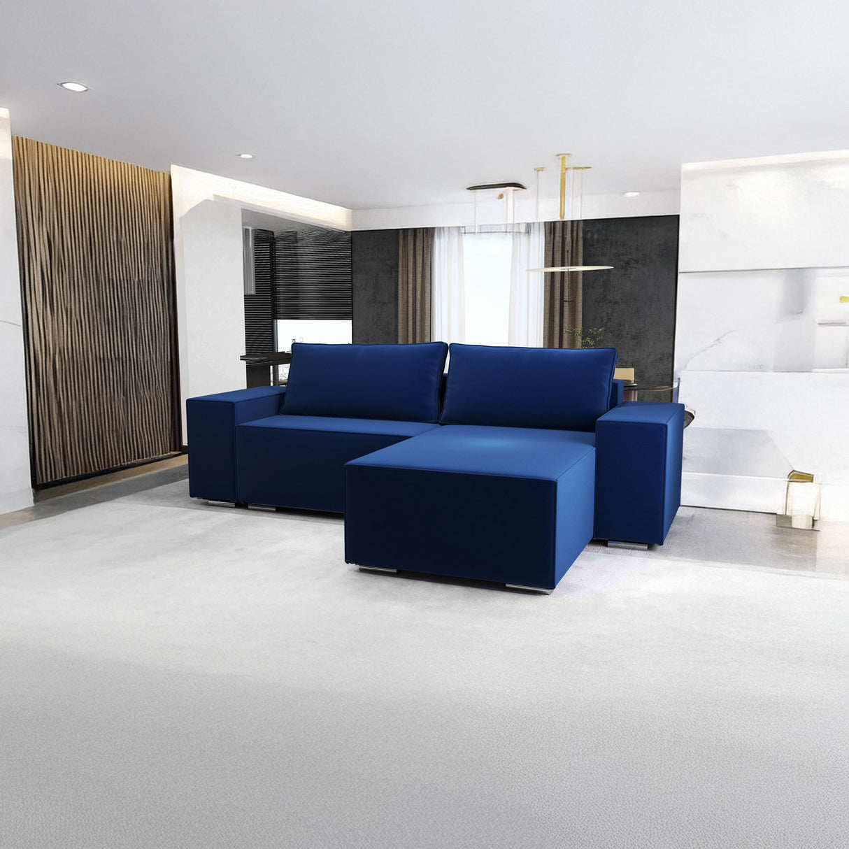 Colțar extensibil dumonde cu ladă de depozitare si sezut confortabil din spuma HR, Dream Royal Albastru 290x185 cm II