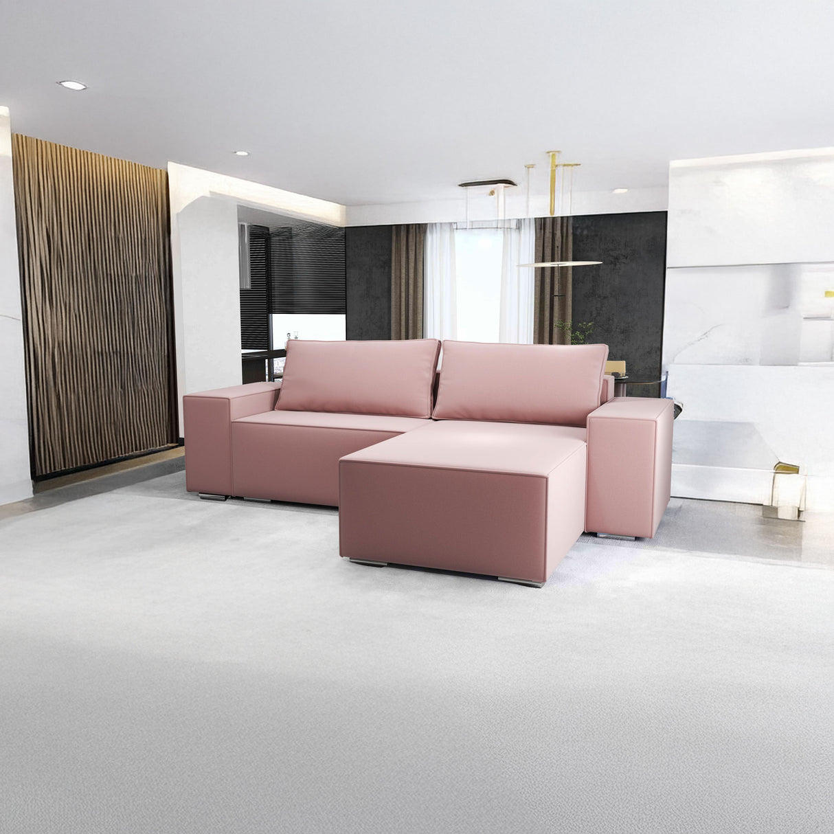 Colțar extensibil dumonde cu ladă de depozitare si sezut confortabil din spuma HR, Dream Royal Roz 290x185 cm II