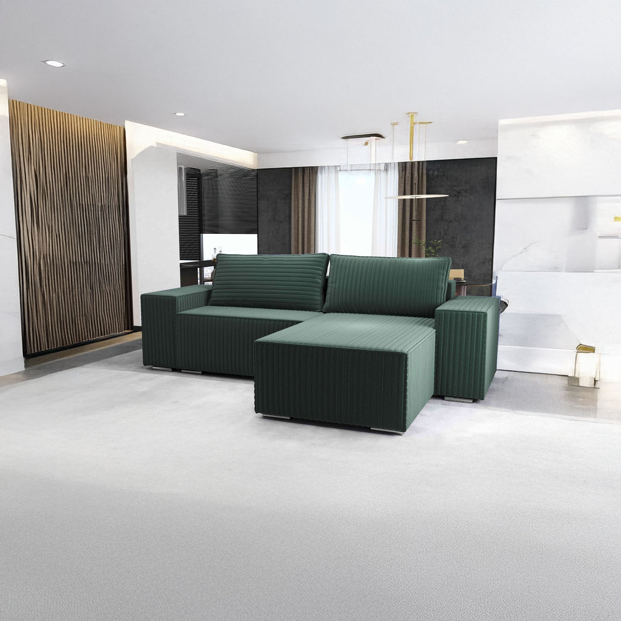 Colțar extensibil dumonde cu ladă de depozitare si sezut confortabil din spuma HR, Dream Ambience Verde 290x185 cm II