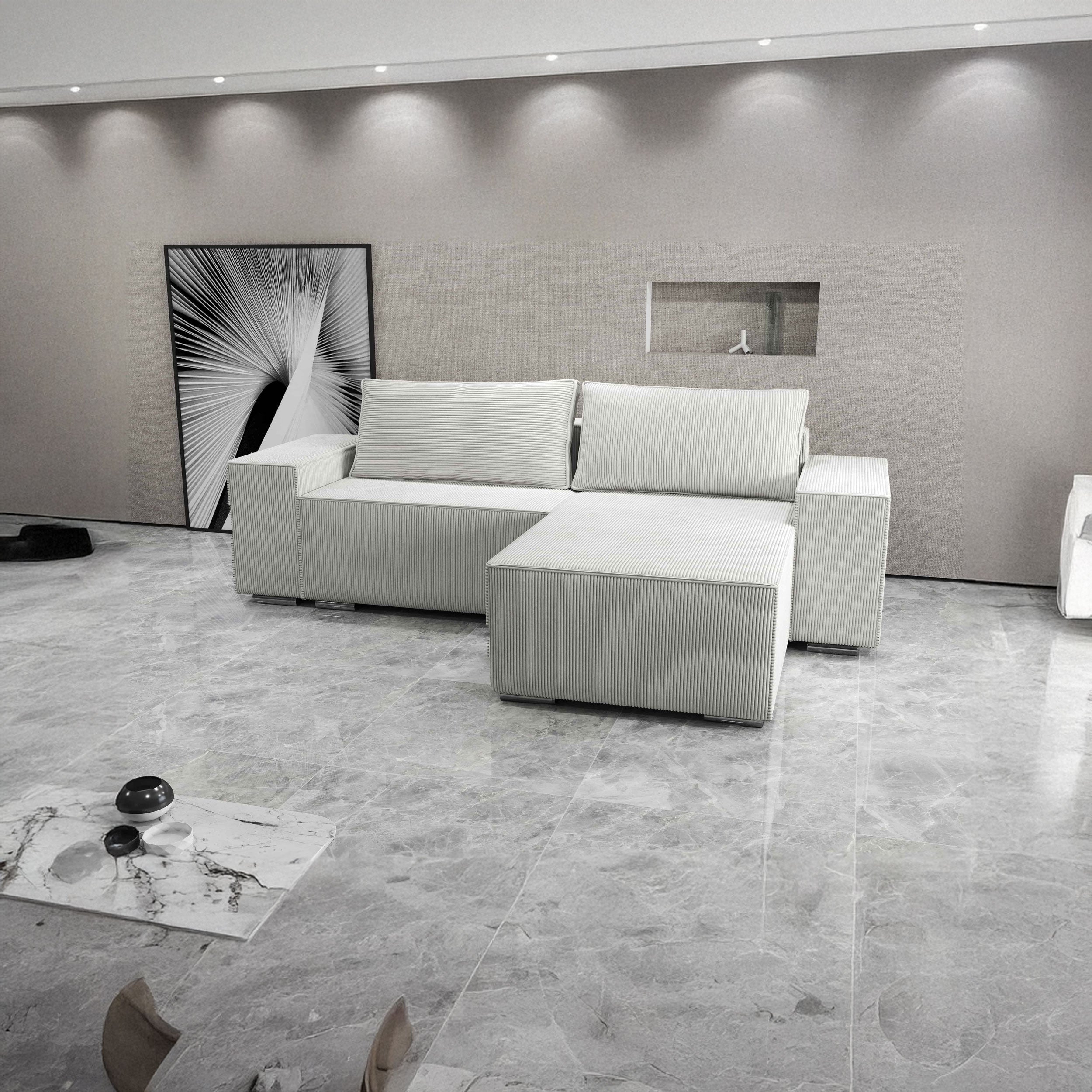Colțar extensibil dumonde cu ladă de depozitare si sezut confortabil din spuma HR, Dream Zoom Gri 290x185 cm II Fabrica