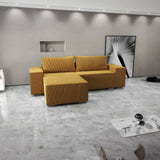 Colțar extensibil dumonde cu ladă de depozitare si sezut confortabil din spuma HR, Dream Zoom Mustar 290x185 cm
