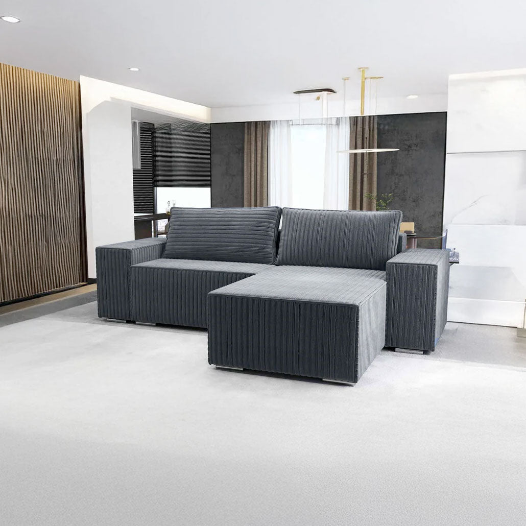 Colțar extensibil dumonde cu ladă de depozitare si sezut confortabil din spuma HR, Dream Ambience Gri 290x185 cm II