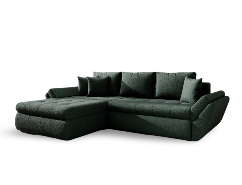 Colțar extensibil dumonde cu ladă de depozitare si sezut confortabil din spuma HR, Loana Euphoria Green 270x185 cm