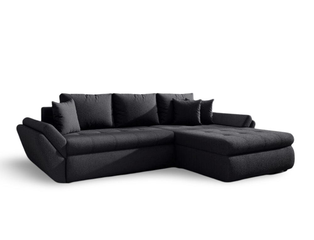 Colțar extensibil dumonde cu ladă de depozitare si sezut confortabil din spuma HR, Loana Euphoria Black II 270x185 cm Fabrica
