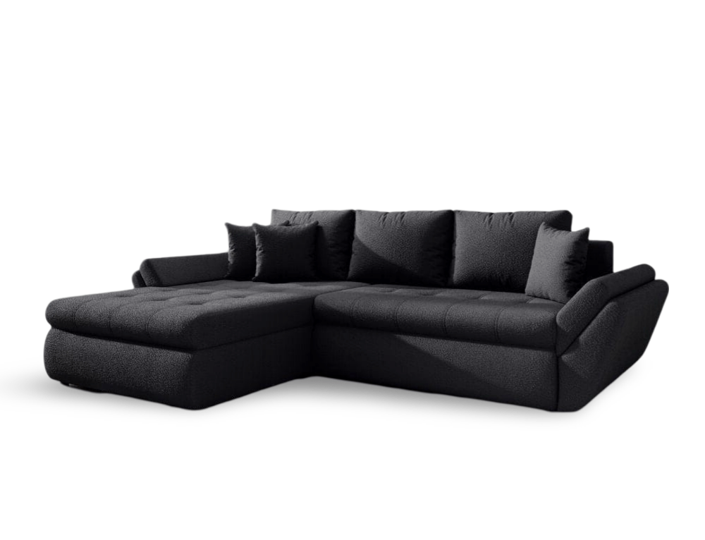 Colțar extensibil dumonde cu ladă de depozitare si sezut confortabil din spuma HR, Loana Euphoria Black 275x185 cm