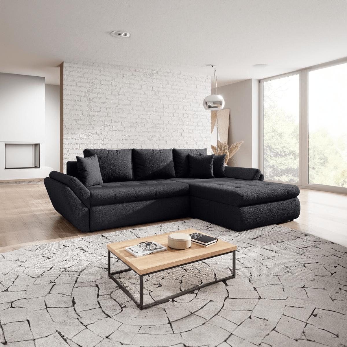 Colțar extensibil dumonde cu ladă de depozitare si sezut confortabil din spuma HR, Loana Euphoria Black II 270x185 cm Fabrica