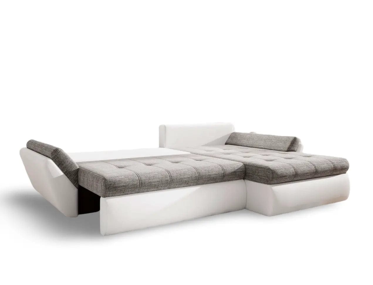 Colțar extensibil dumonde cu ladă de depozitare si sezut confortabil din spuma HR, Loana Magma White 275x185 cm