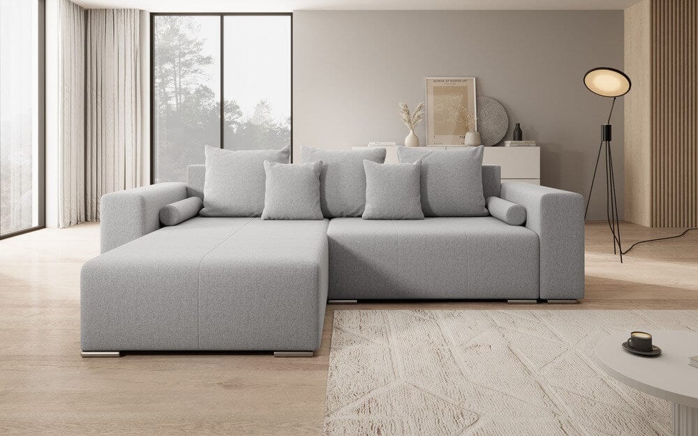 Colțar extensibil cu ladă de depozitare si sezut confortabil din spuma HR, Marbela Grey 275x185 cm