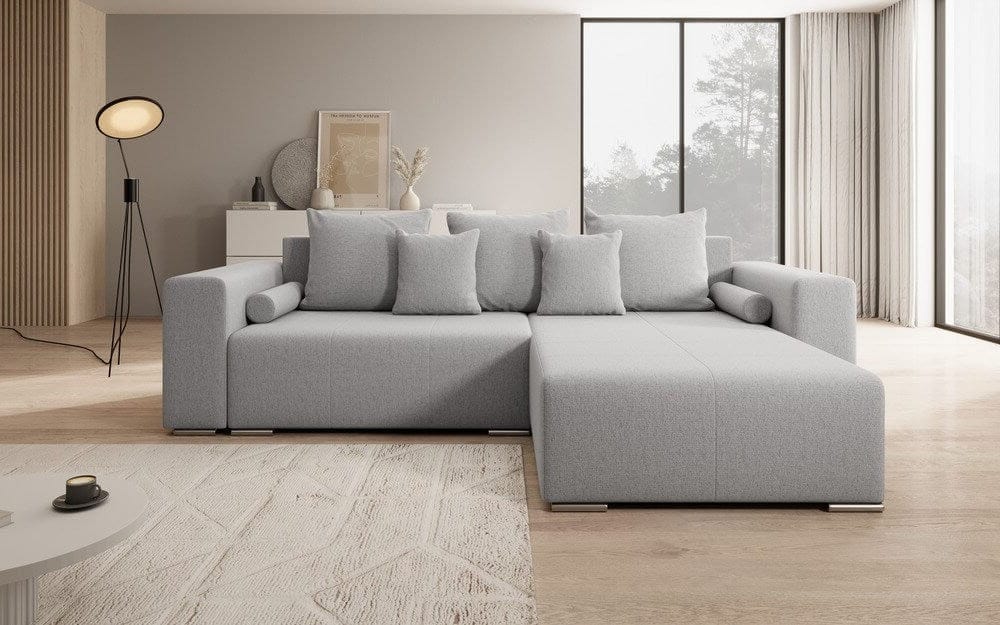 Colțar extensibil cu ladă de depozitare si sezut confortabil din spuma HR, Marbela Grey II 275x185 cm