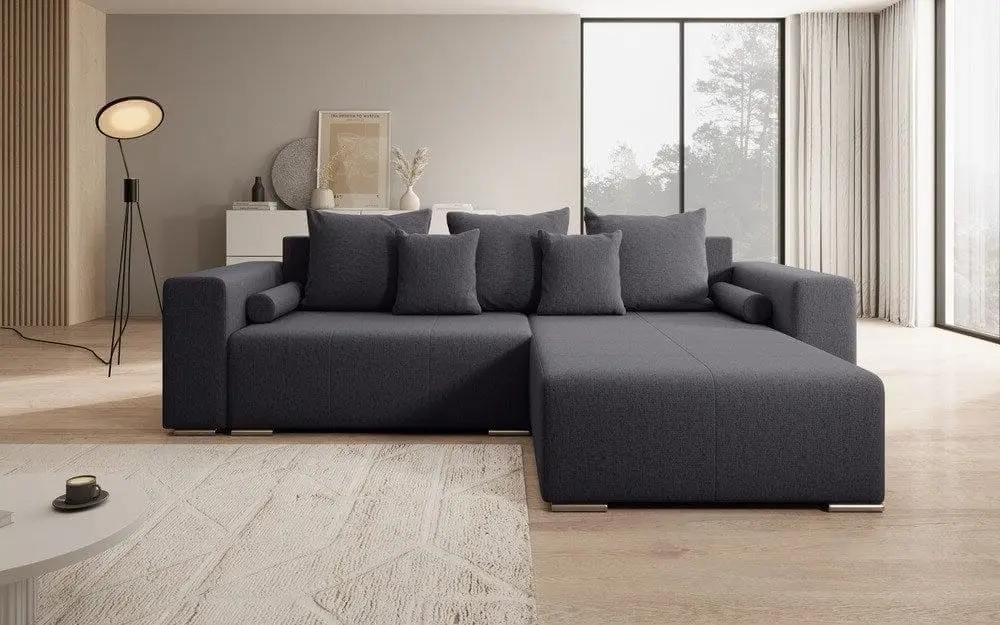 Colțar extensibil cu ladă de depozitare si sezut confortabil din spuma HR, Marbela Grafit II 275x185 cm