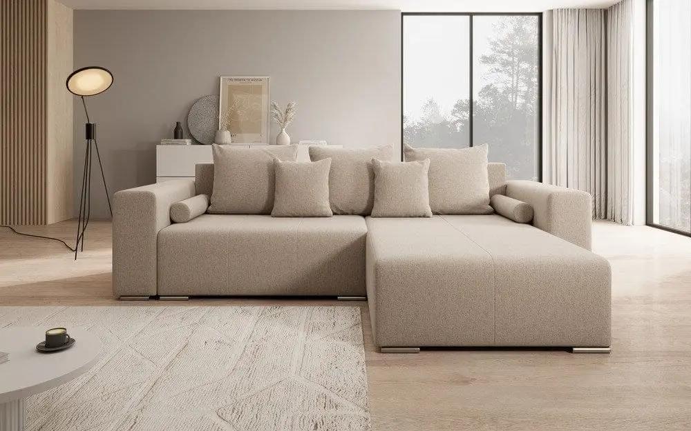 Colțar extensibil cu ladă de depozitare si sezut confortabil din spuma HR, Marbela Beige II 275x185 cm