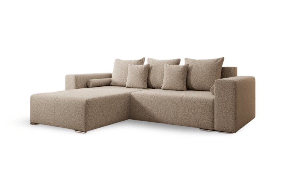 Colțar extensibil dumonde cu ladă de depozitare si sezut confortabil din spuma HR, Marbela Beige 275x185 cm