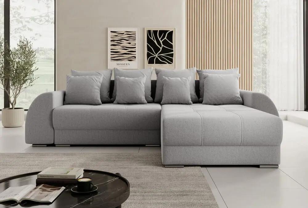 Colțar extensibil cu ladă de depozitare si sezut confortabil din spuma HR, Verona Grey II 280x185 cm