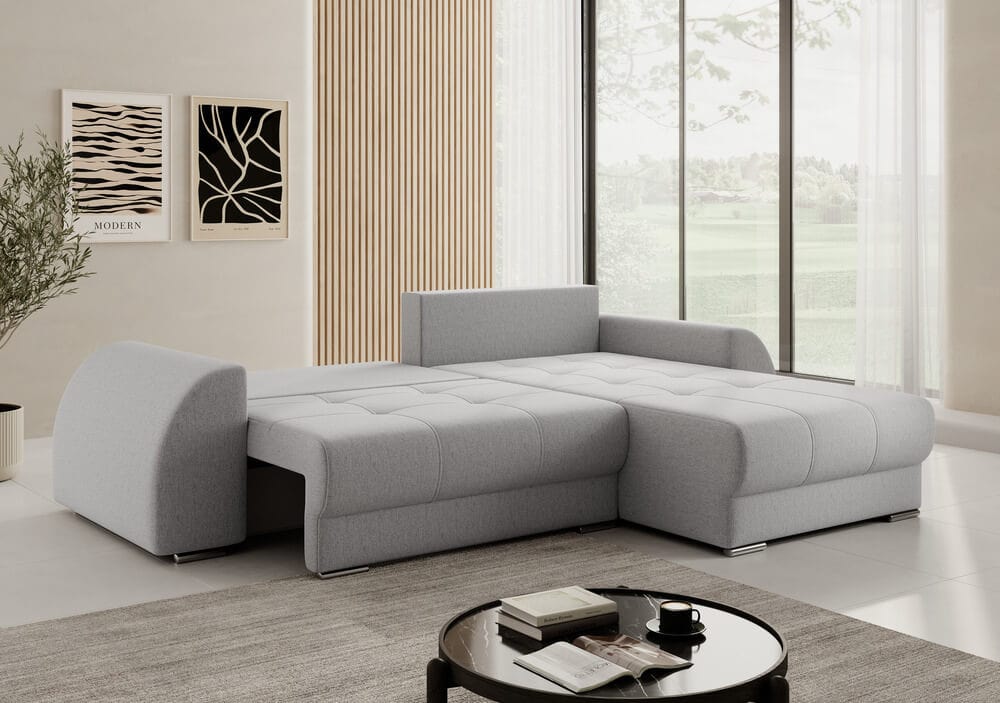 Colțar extensibil cu ladă de depozitare si sezut confortabil din spuma HR, Verona Grey II 280x185 cm