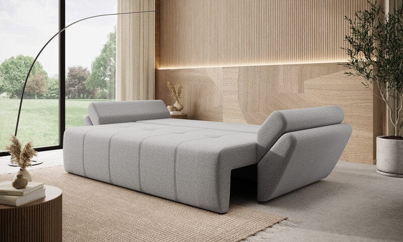 Canapea extensibilă cu ladă de depozitare si sezut confortabil din spuma HR, Berlin Grey 300x100 cm