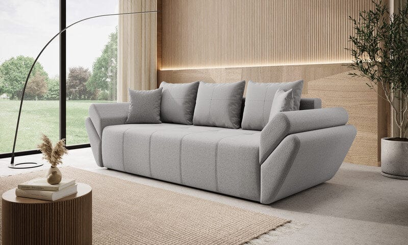 Canapea extensibilă cu ladă de depozitare si sezut confortabil din spuma HR, Berlin Grey 300x100 cm