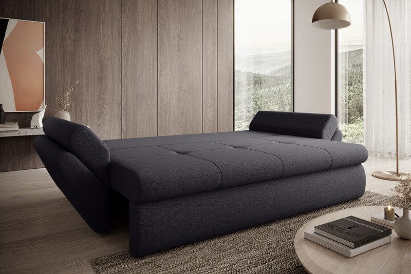 Canapea extensibilă cu ladă de depozitare si sezut confortabil din spuma HR, Loana Graphite 250x100 cm