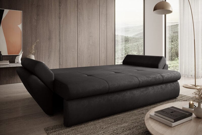Canapea extensibilă cu ladă de depozitare si sezut confortabil din spuma HR, Loana Antracit 250x100 cm