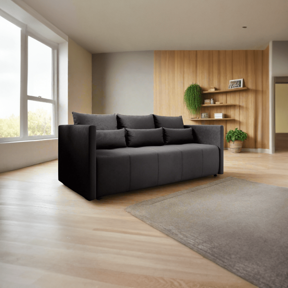 Canapea extensibilă dumonde cu ladă de depozitare si sezut confortabil din spuma HR, Malta Antracit 210x100 cm Fabrica