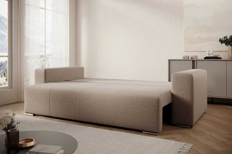 Canapea extensibilă cu ladă de depozitare si sezut confortabil din spuma HR, Marbela Bej 245x100 cm