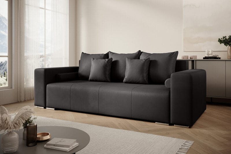 Canapea extensibilă cu ladă de depozitare si sezut confortabil din spuma HR, Marbela Antracit 245x100 cm