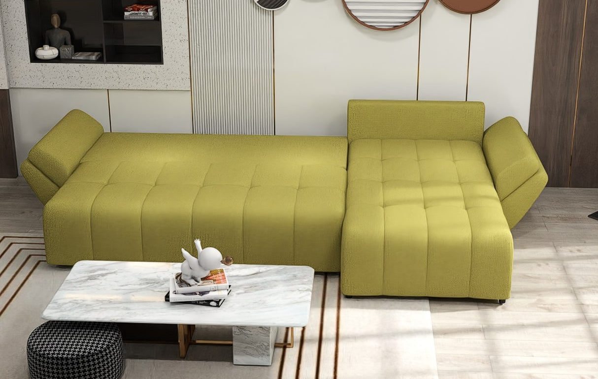 Colțar extensibil dumonde cu ladă de depozitare si sezut confortabil din spuma HR, Berlin XL Enjoy Green 350x185 cm II