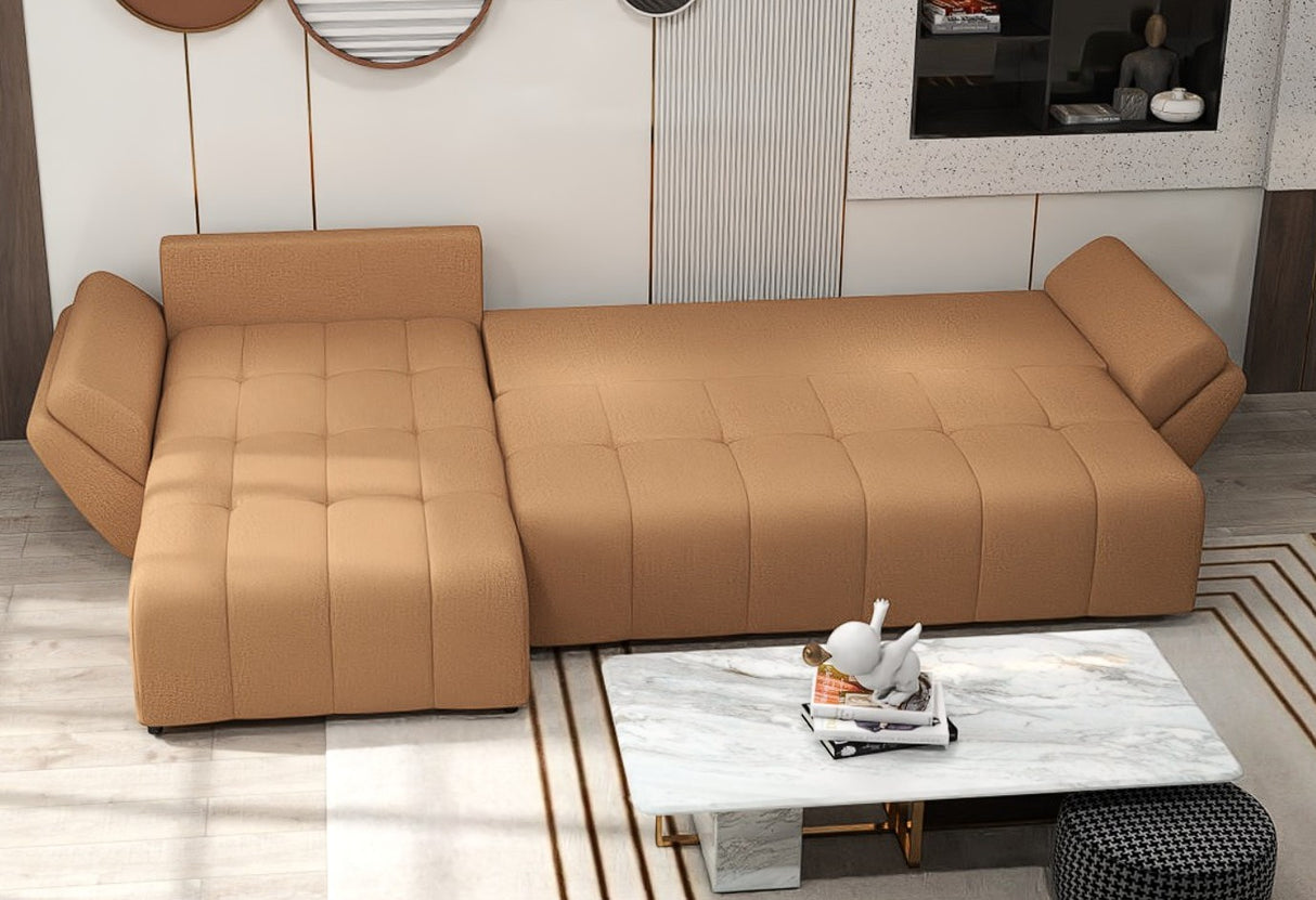 Colțar extensibil dumonde cu ladă de depozitare si sezut confortabil din spuma HR, Berlin XL Enjoy Lux Mango 350x185 cm