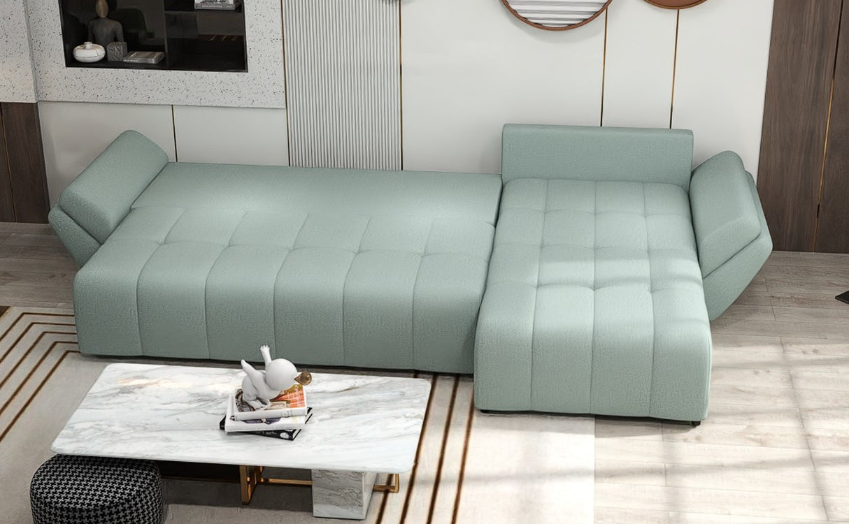 Colțar extensibil dumonde cu ladă de depozitare si sezut confortabil din spuma HR, Berlin XL Enjoy Lux Mint 350x185 cm II