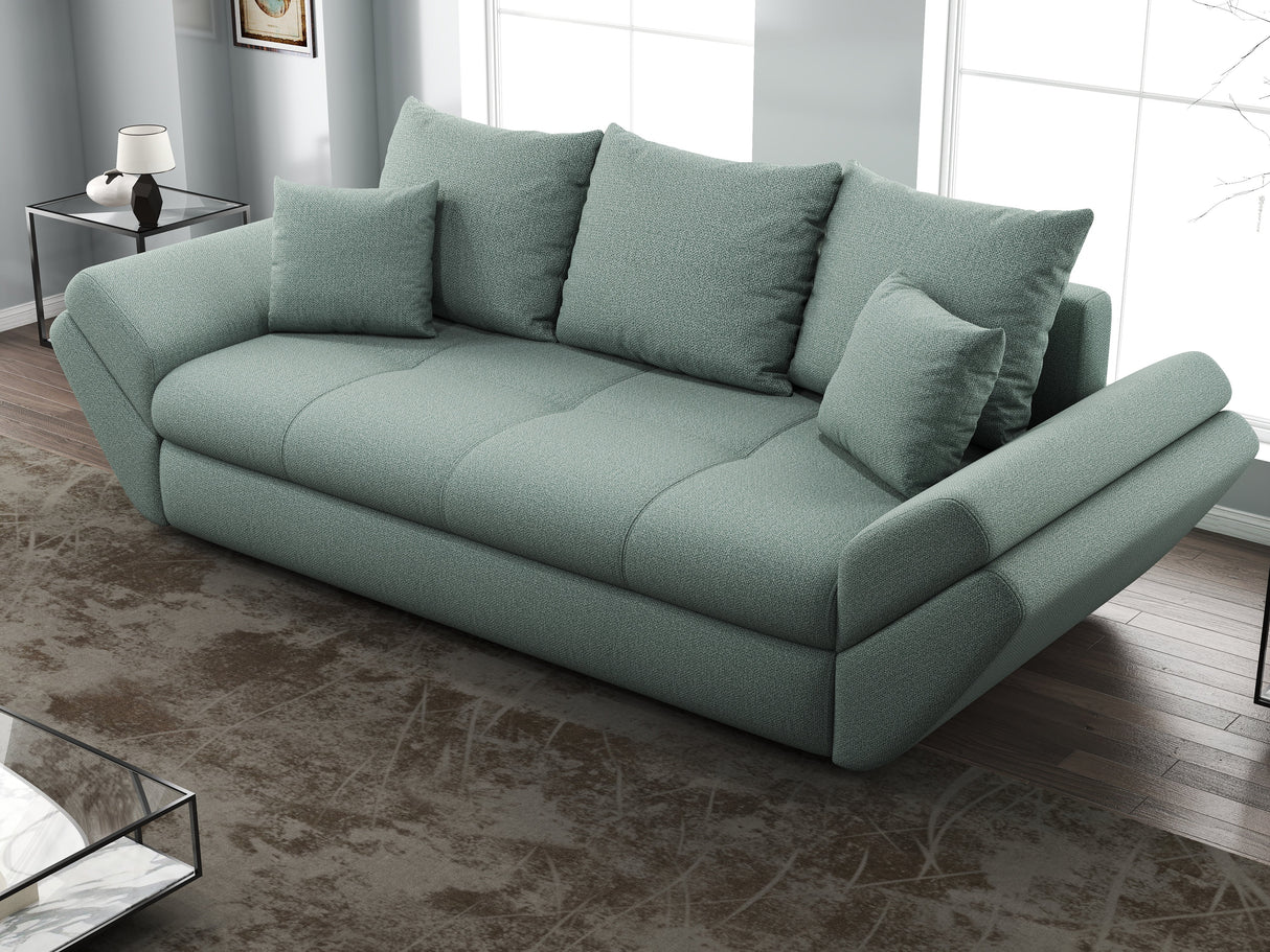 Canapea extensibilă dumonde cu ladă de depozitare si sezut confortabil din spuma HR, Loana Mint 250x100 cm Fabrica