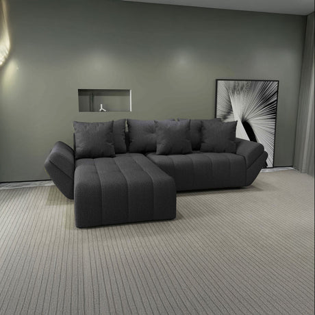 Colțar extensibil dumonde cu ladă de depozitare si sezut confortabil din spuma HR, Berlin Enjoy Gri Grafit 280x185 cm Fabrica