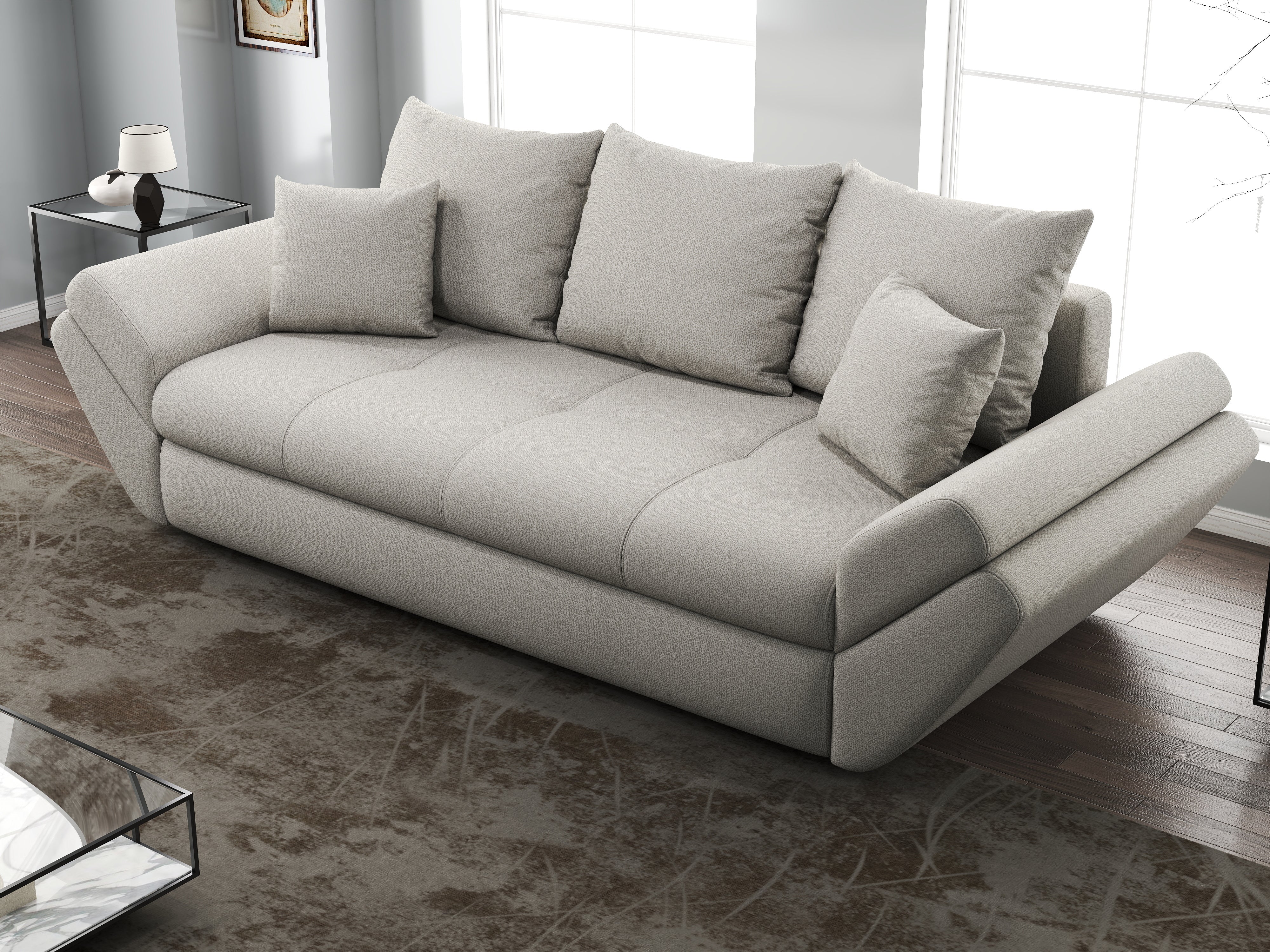 Canapea extensibilă dumonde cu ladă de depozitare si sezut confortabil din spuma HR, Loana Bej 250x100 cm Fabrica