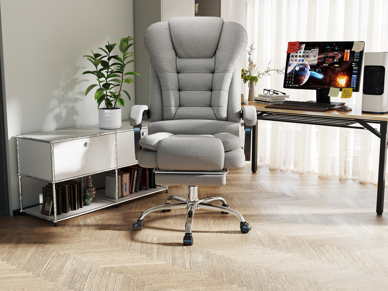 Scaun directorial Dumonde FURY, cotiere 3D, mecanism multifuncționa, suport picioare, stofa gri