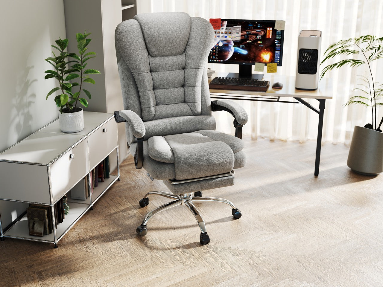 Scaun directorial Dumonde FURY, cotiere 3D, mecanism multifuncționa, suport picioare, stofa gri