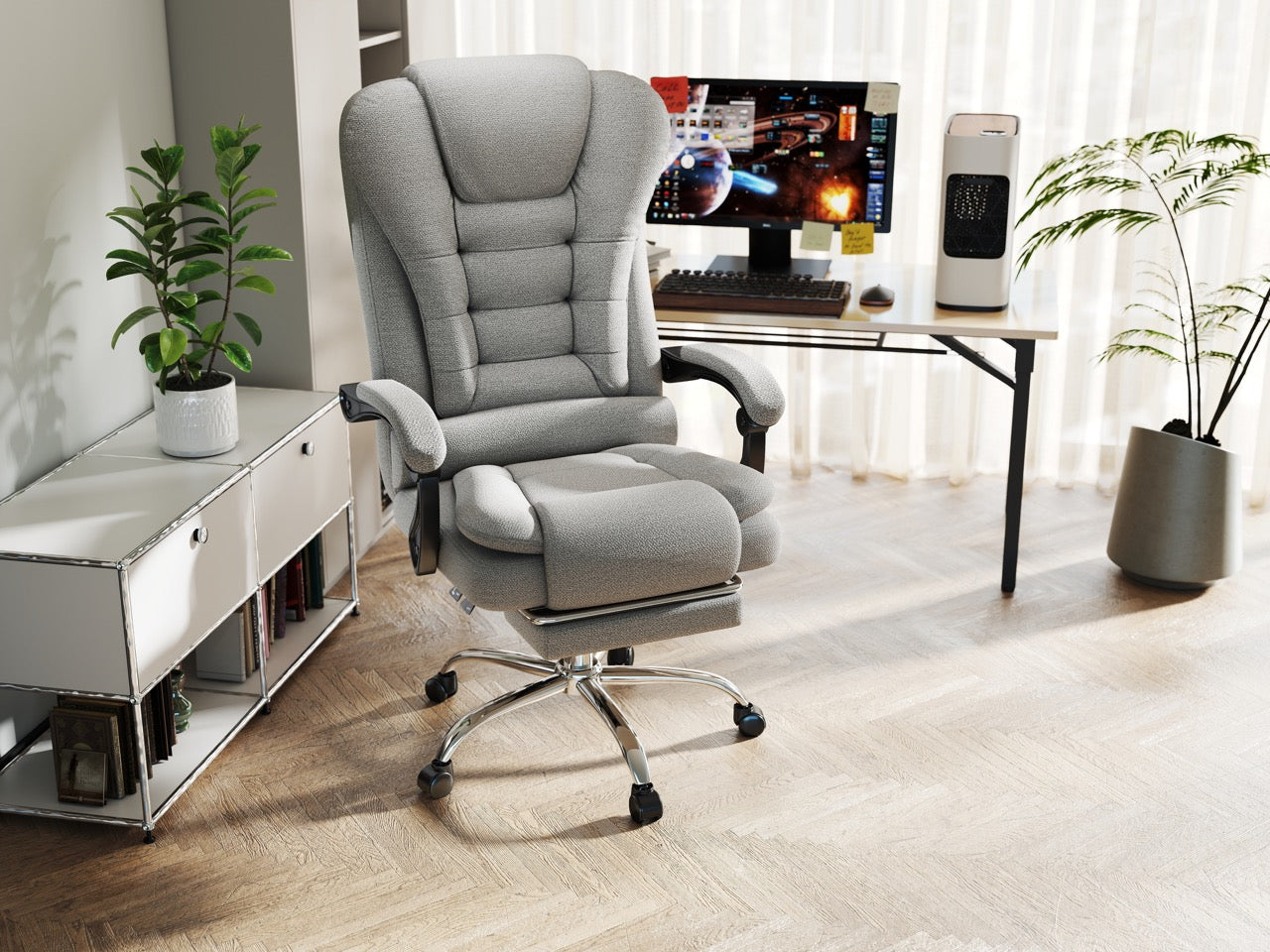 Scaun directorial Dumonde FURY, cotiere 3D, mecanism multifuncționa, suport picioare, stofa gri