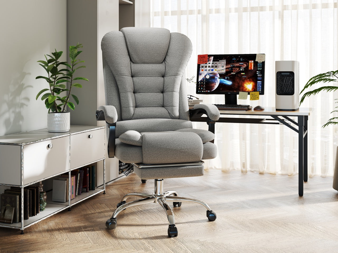 Scaun directorial Dumonde FURY, cotiere 3D, mecanism multifuncționa, suport picioare, stofa gri