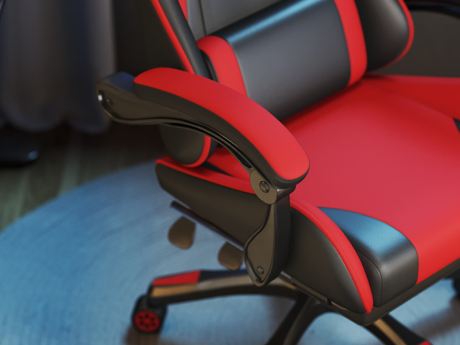 Scaun gaming Dumonde PHANTOM, mecanism multifuncțional, ecopiele, suport picioare, rosu/negru