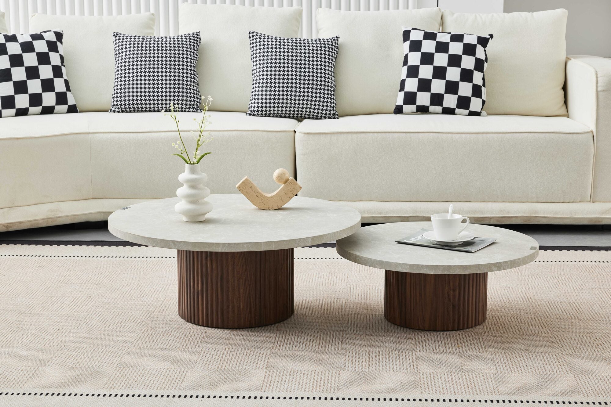 Set 2 mese dumonde picioare metalice si blat ceramic si blat MDF Nexo 60x60 cm