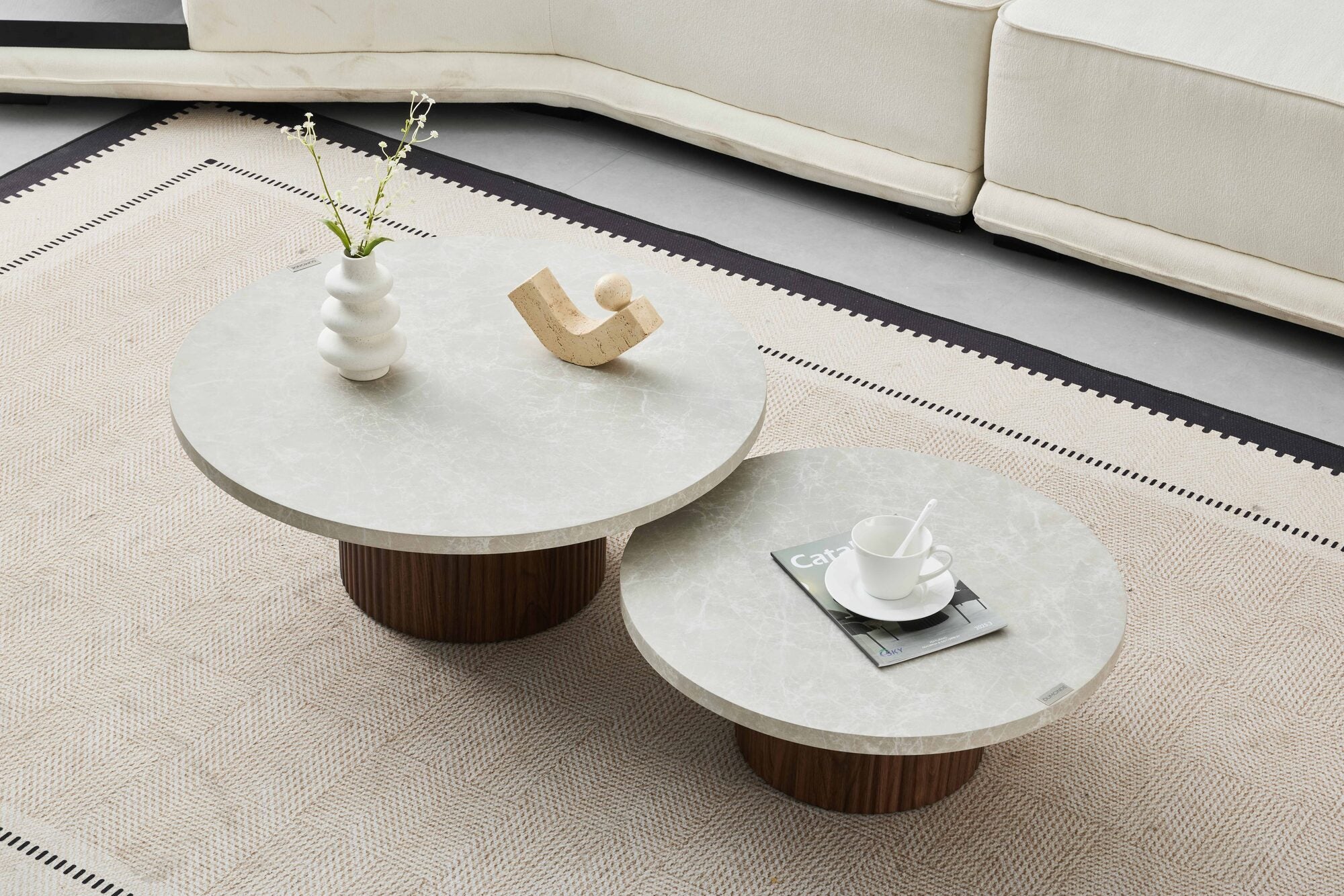 Set 2 mese dumonde picioare metalice si blat ceramic si blat MDF Nexo 60x60 cm