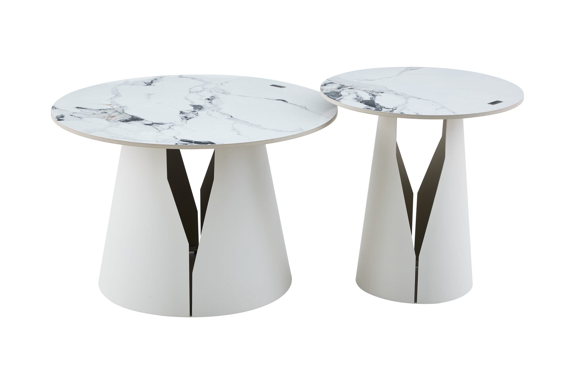 Set 2 mese dumonde cu picioare metalice si blat ceramic Marble 70x70 cm