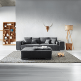 Canapea extensibilă dumonde cu ladă de depozitare si sezut confortabil din spuma HR, Marbela Graphite XXL 295x100 cm cu taburet inclus