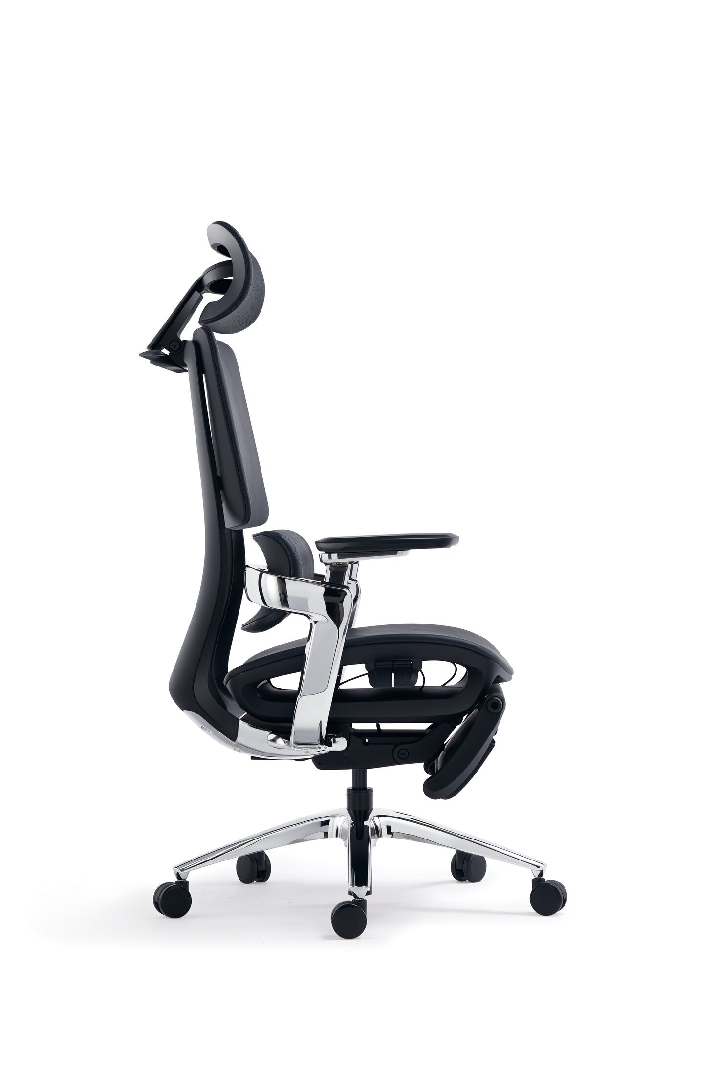 Scaun ergonomic profesional Nexus dumonde cu suport lombar dinamic, cotiere 4D ultra moi, mecanism multifunctional inclinare/blocare, suport picoare, negru